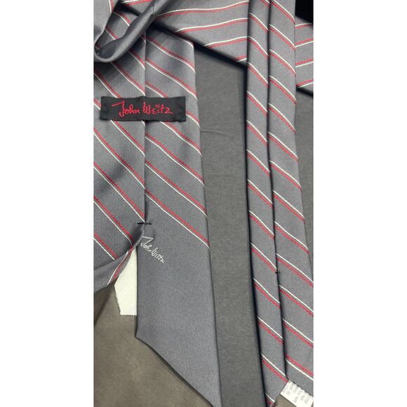 John Weitz Gray Diagonal Stripe Silk-Blend Tie – Men's Classic Business Necktie - Picture 3 of 5
